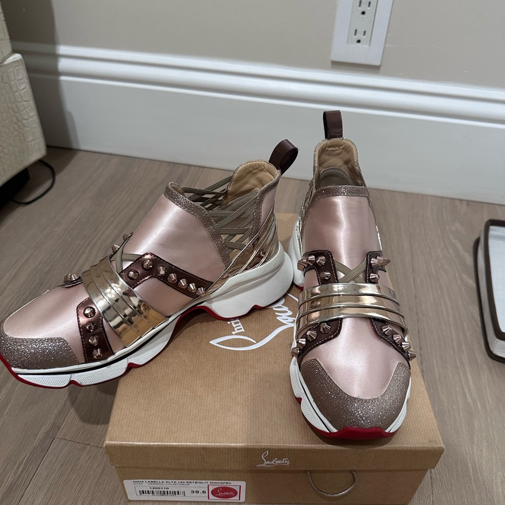 Christian Louboutin Rose Gold Studded Sneakers new condition, no box